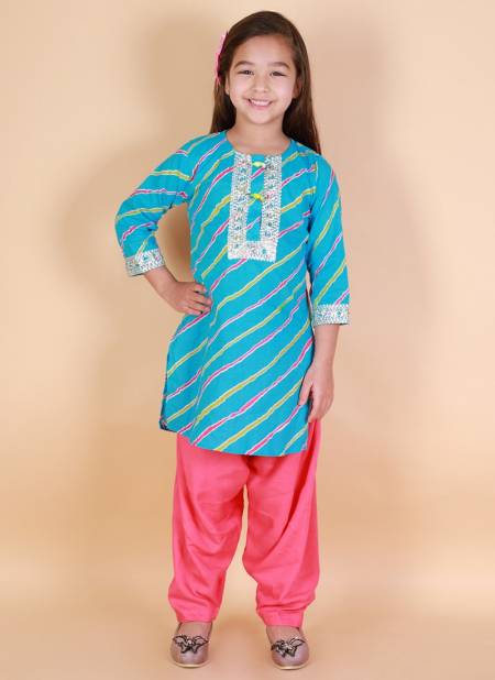 Sky Blue Colour KID1 Girls Fancy Wear Leheriya Print Kurti Salwar Suit Collection K21SLG178RDYE
